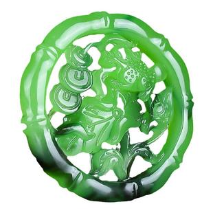 玉翡缘新疆碧玉牌子项链吊坠镂空雕刻金蟾莲花挂件玉佩羊脂碧玉饰