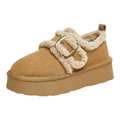 百思图冬新款厚底加绒女毛毛鞋