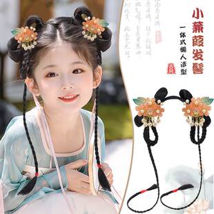 儿童汉服发髻头饰一体式假发女童新年古装懒人发箍造型垫发盘发包