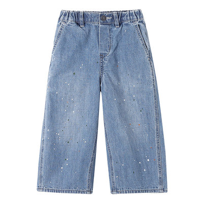 允儿妈女童日系泼漆直筒牛仔裤