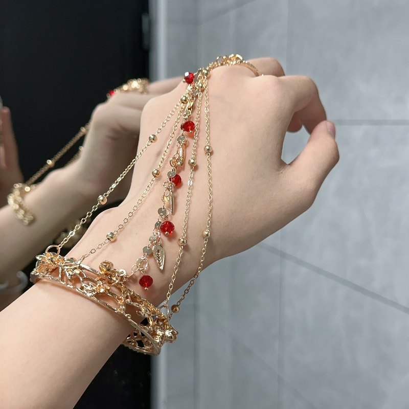 古风铃铛戒指手镯一体首饰汉服敦煌配饰礼物中古宫铃仿古手链手饰