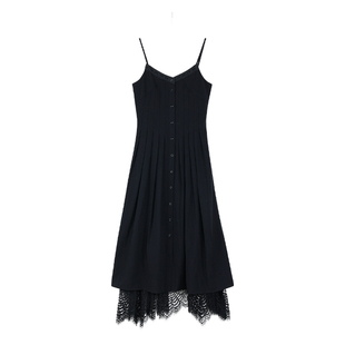 pusumede【现货7折】两穿~蕾丝拼接吊带连衣裙女绑带收腰无袖裙子