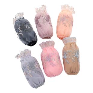 秋冬季短款蕾丝袖套女韩版学生双层网纱刺绣防污耐脏护袖筒羽绒服