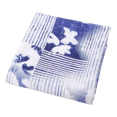 柔软垂感 牛仔蓝色蝴蝶印花条纹几何天丝麻面料衬衫旗袍裙子布料