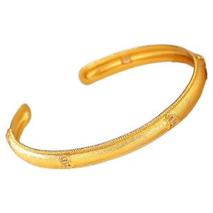 小红书爆款手镯女拉丝星芒手镯鎏金镶嵌点钻高级感仿金色手镯开口