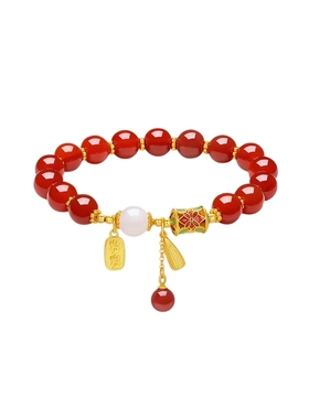 周六福红玛瑙手串女S925银手链手饰高级感小众百搭送女友圣诞礼物