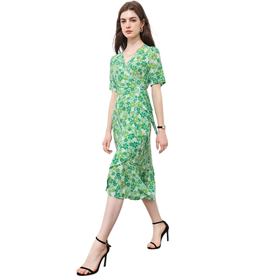 度假风鱼尾雪纺碎花连衣裙