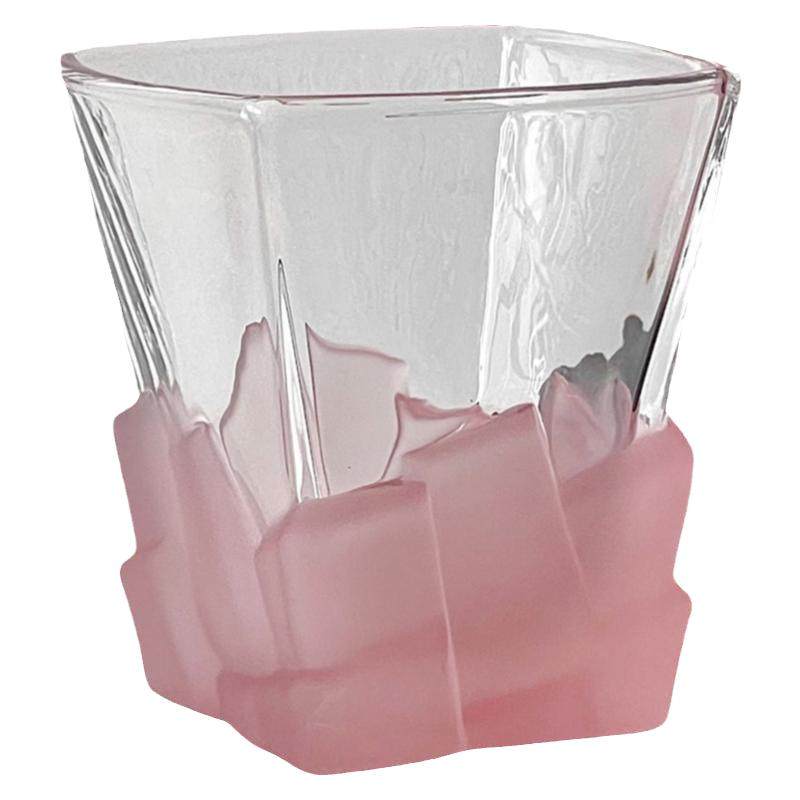家用少女粉磨砂玻璃冰块杯