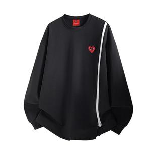 查尔斯桃心拉链结构卫衣男春秋季宽松新款设计感圆领情侣潮流上衣