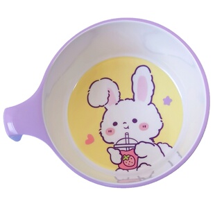 儿童碗可爱防烫单耳手柄卡通兔子食品级宝宝吃饭碗婴儿专用碗餐具