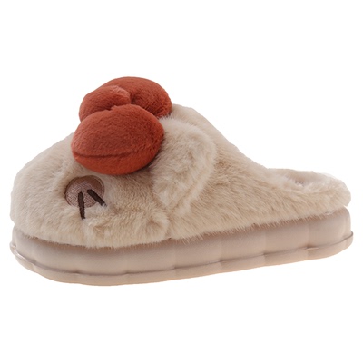 可爱猫咪蝴蝶结厚底保暖棉拖鞋