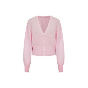 【百补精选】PH KARIN时髦设计感粉色马海毛V领针织衫薄款春通勤