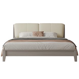 双虎实木床主卧现代简约家用北欧白蜡木大象耳朵软包双人床SM102