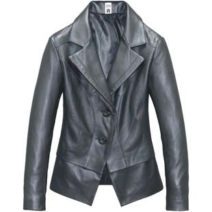 女士真皮西装头层绵羊皮衣女修身短款青年职业休闲西服正装外套邱