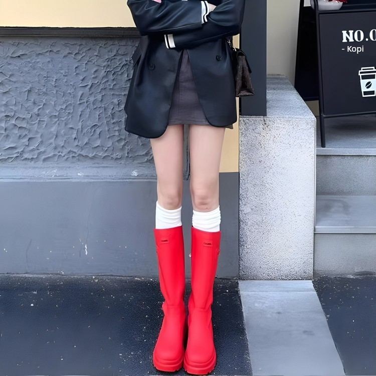 雨靴搭配袜子女长筒袜无骨美式小腿袜秋冬多巴胺成人靴子长袜