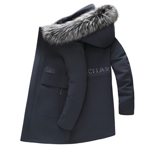 羽绒服男中长款连帽冬季新款休闲可脱卸内胆银狐毛领加厚保暖外套