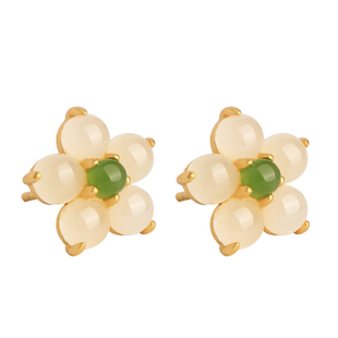 和田玉纯银桃花耳钉女国风新年过年高级玉耳饰耳环生日情人节礼物