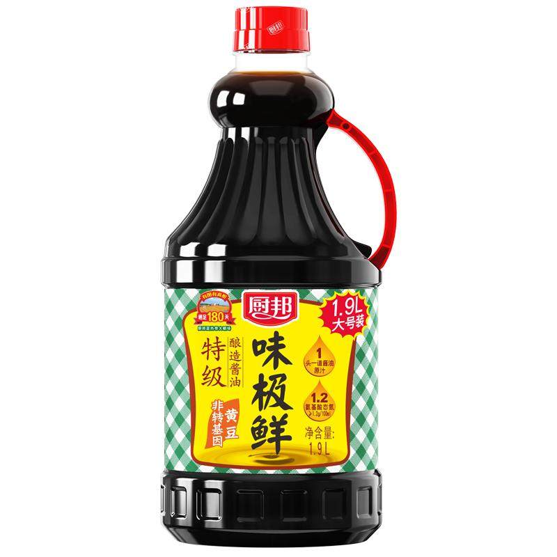 厨邦味极鲜1.9L 特级生抽非转基因黄豆酿造酱油点蘸凉拌大瓶装