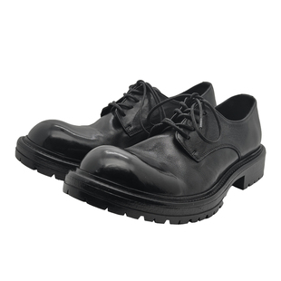 日系大头皮鞋低帮鞋复古做旧牛皮圆头休闲皮鞋手工厚底增高德比鞋