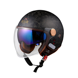 BR摩托车头盔碳纤维超轻复古四分之三半盔双镜片男女士冬2026新款