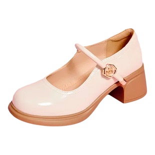 TATA他她落日玫瑰粗跟小皮鞋女白色玛丽珍鞋女单鞋新款WGB07CQ4