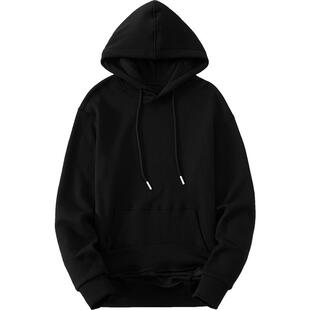 320g重磅纯色黑色卫衣男士连帽外套潮流帅气青少年加绒长袖带帽衫