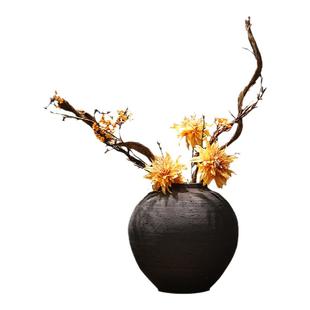 文艺复古粗陶花器侘寂陶罐土陶干花花瓶手作日式茶室民宿禅意摆件