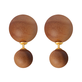 印度老山檀香耳钉女转运珠檀香木耳环大珠子适合大脸玄学木耳饰