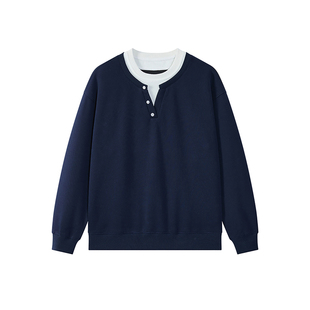 【亨利领假两件】400g重磅假两件无帽卫衣内搭春季圆领休闲外套男