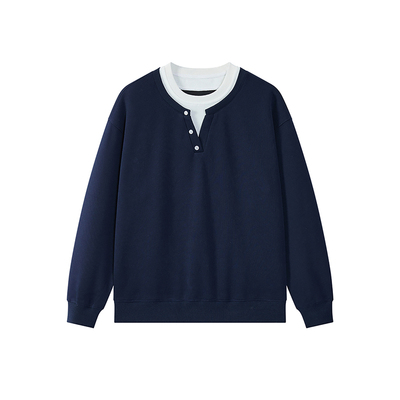 【亨利领假两件】400g重磅假两件无帽卫衣内搭春季圆领休闲外套男