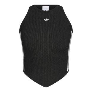 阿迪达斯三叶草女装2025秋辣妹风短款修身针织运动背心T恤 KC5844