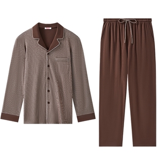 曼妮芬26秋冬舒适男士家居服套装秋冬睡衣睡裤经典翻领度假起居服