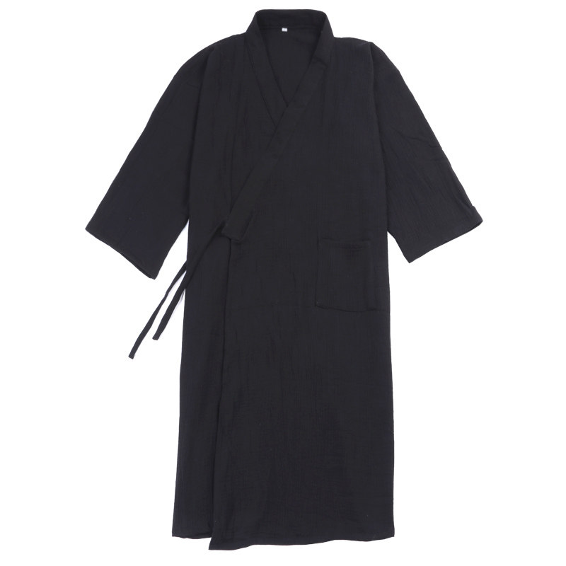 包邮纯棉长款汉服家居服长袍大码中国风男睡衣双层纱布浴袍睡袍