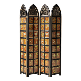 时余阿米莉亚玻璃屏风复古风彩绘玻璃遮挡屏设计感教堂风格隔断屏