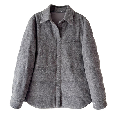 BC老钱风！闪闪亮片羊毛混纺90白鹅绒衬衫款轻便型羽绒服保暖外套