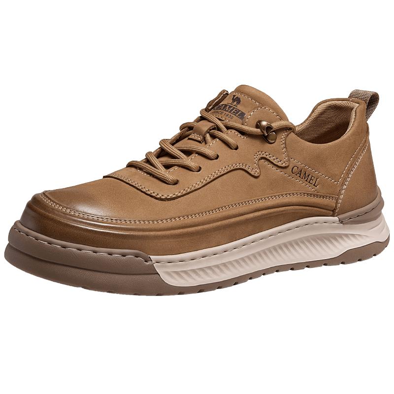 骆驼男鞋冬季新款头层牛皮革轻软男士工装板鞋百搭复古商务休闲鞋