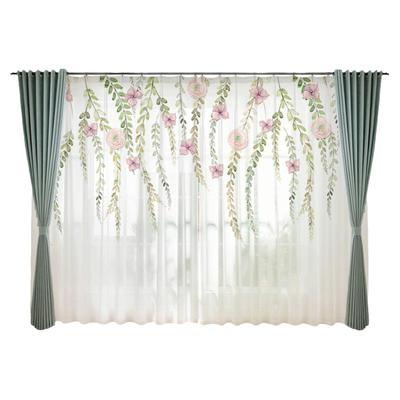 粉色花朵窗帘欧式别墅不透人纱帘