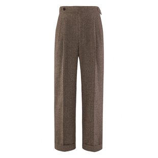 【绅士盔甲50羊毛】CULTUM意式那不勒斯复古人字纹双褶高腰西裤男