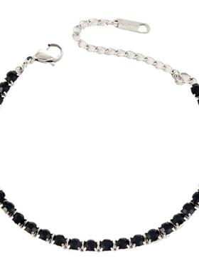 满钻金色钛钢手链男女款 欧美ins简约冷谈风微镶锆石时尚百搭饰品