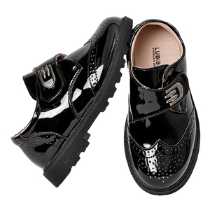 英伦风儿童小皮鞋男女款黑色校园运动会活动小主持人西装演出皮鞋