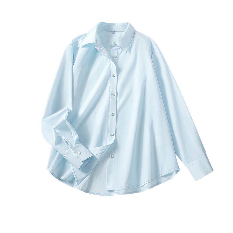 班尼路蓝色冰丝长袖衬衫女2026春夏新款亲肤凉感POLO领衬衣外套N