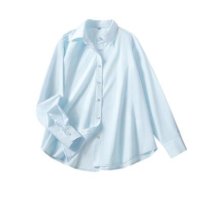 班尼路蓝色冰丝长袖衬衫女2026春夏新款亲肤凉感POLO领衬衣外套N