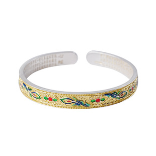 宫里上新银手镯女9999纯银实心款古法心经珐琅足银镯子妈妈款礼物