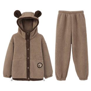 安之伴【巨保暖】珊瑚绒情侣睡衣女秋冬款可爱连帽男士家居服套装