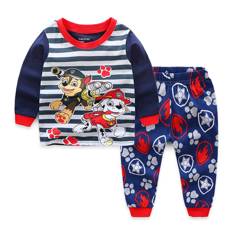 儿童新款睡衣套装纯棉空调服狗狗圆领长袖234567岁家居服两件套