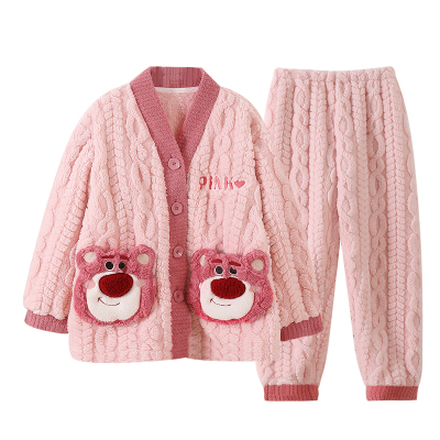 猫人女童睡衣双面绒卡通家居服冬