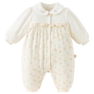 戴维贝拉女宝A类夹棉连体衣2026冬季新款婴儿抗菌爬服新生儿哈衣