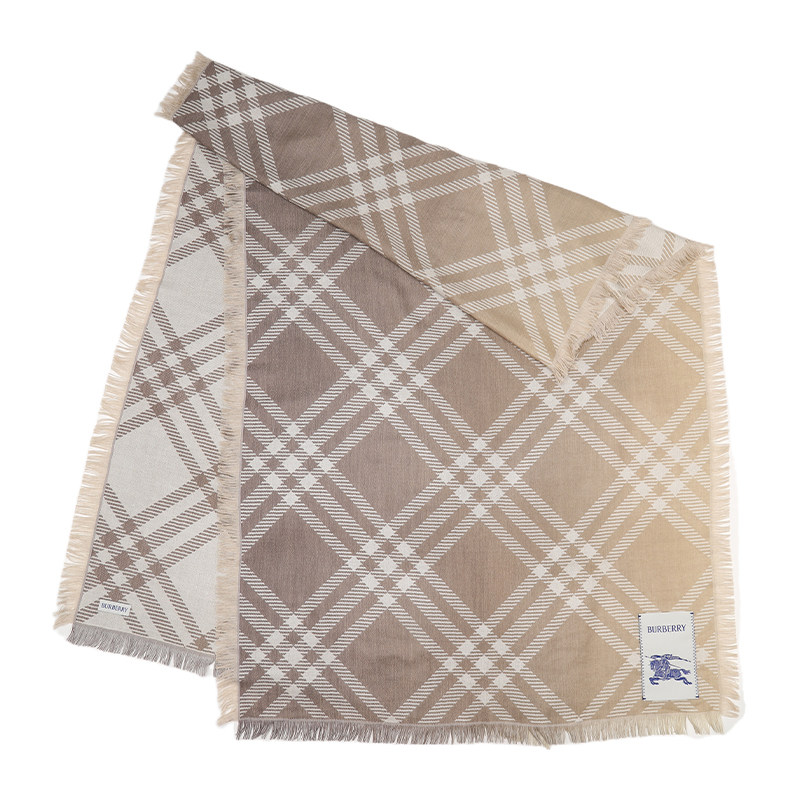 【自营】BURBERRY/博柏利女士羊毛蚕丝混纺须边格纹长围巾披肩