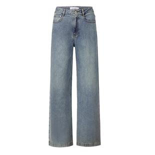 [天佑秋华系列]VGRASS定纺棉感牛仔裤秋季新款显瘦遮肉阔腿裤