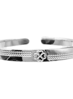 四叶草韩版学生森系开口纯银手镯